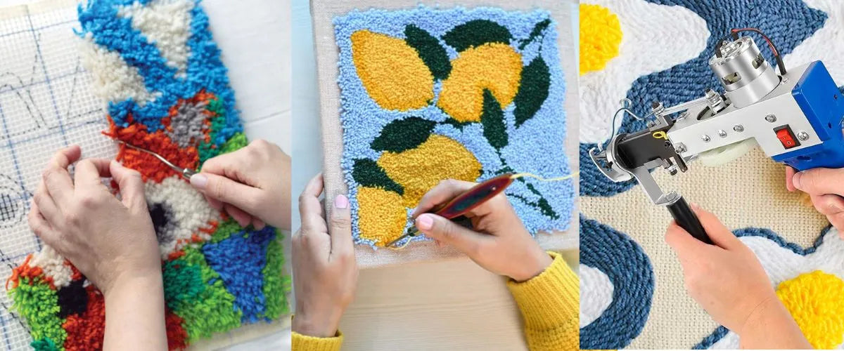 Hooking (Gancho), Tufting y Punch Needle (Aguja Mágica)